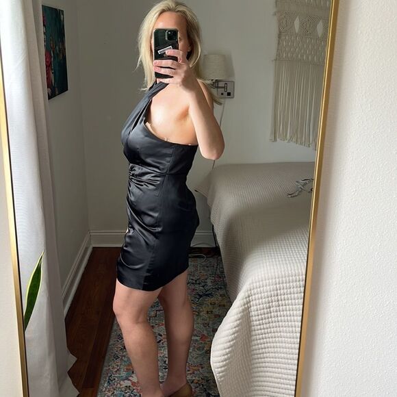 Bardot Dress Womens XL Black Minidress Halter Cross Over‎ Ruched - Picture 5 of 12